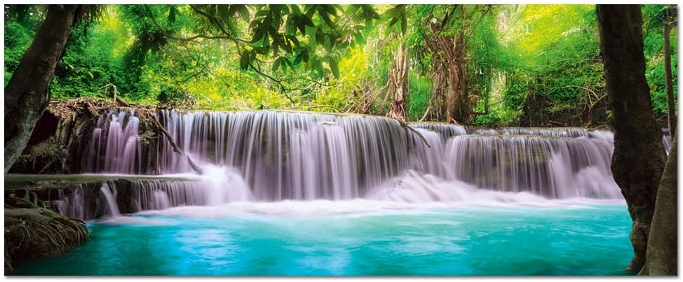 Wohnzimmer Wand Bild Glasbild Wald Wasserfall Von Dekoglas 125x50 Aus Glas