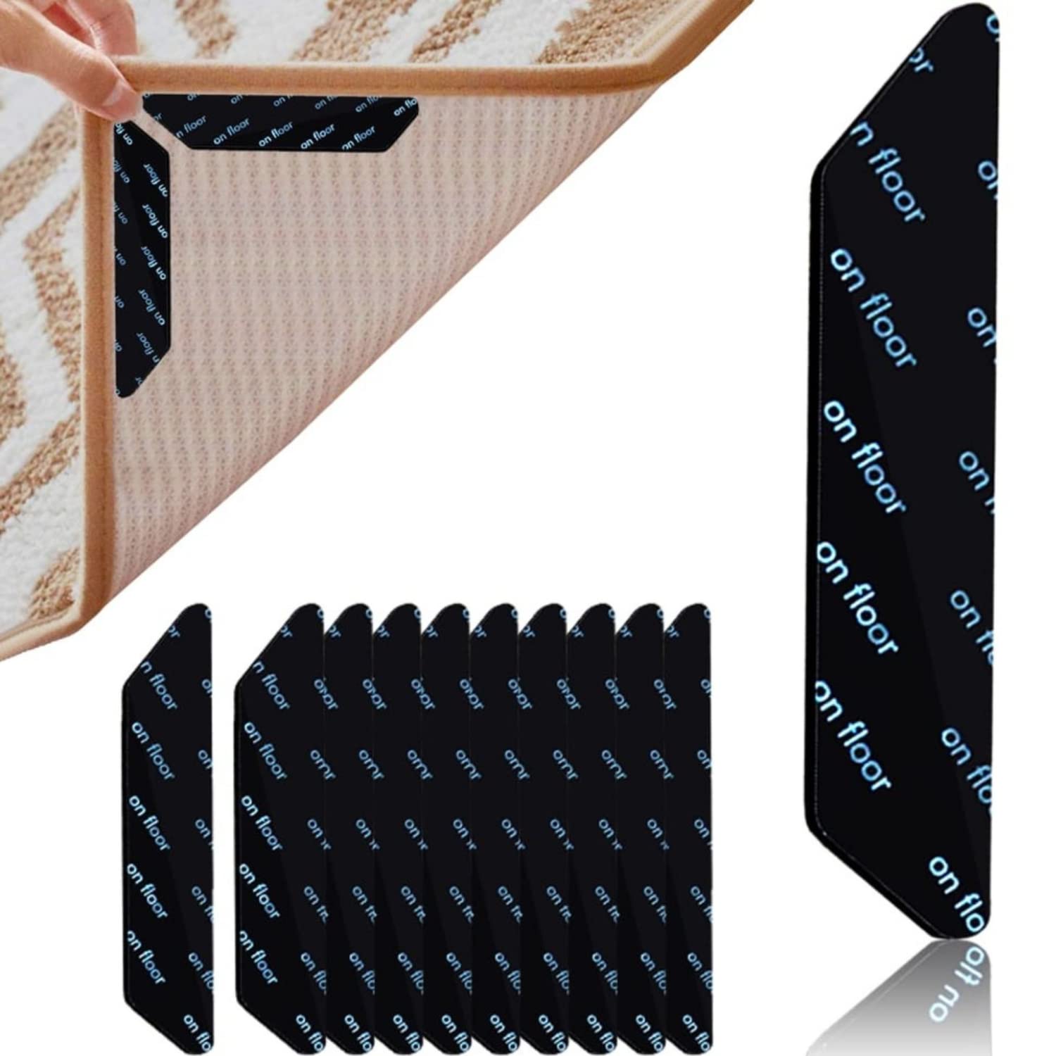 HIZOFY Rug Gripper for Wooden Floors (20pcs) - Rug Grippers for Laminate Floor, Anti Slip Rug Underlay Rug Grips and Non Slip Rug Underlay for Hard Floors, Black