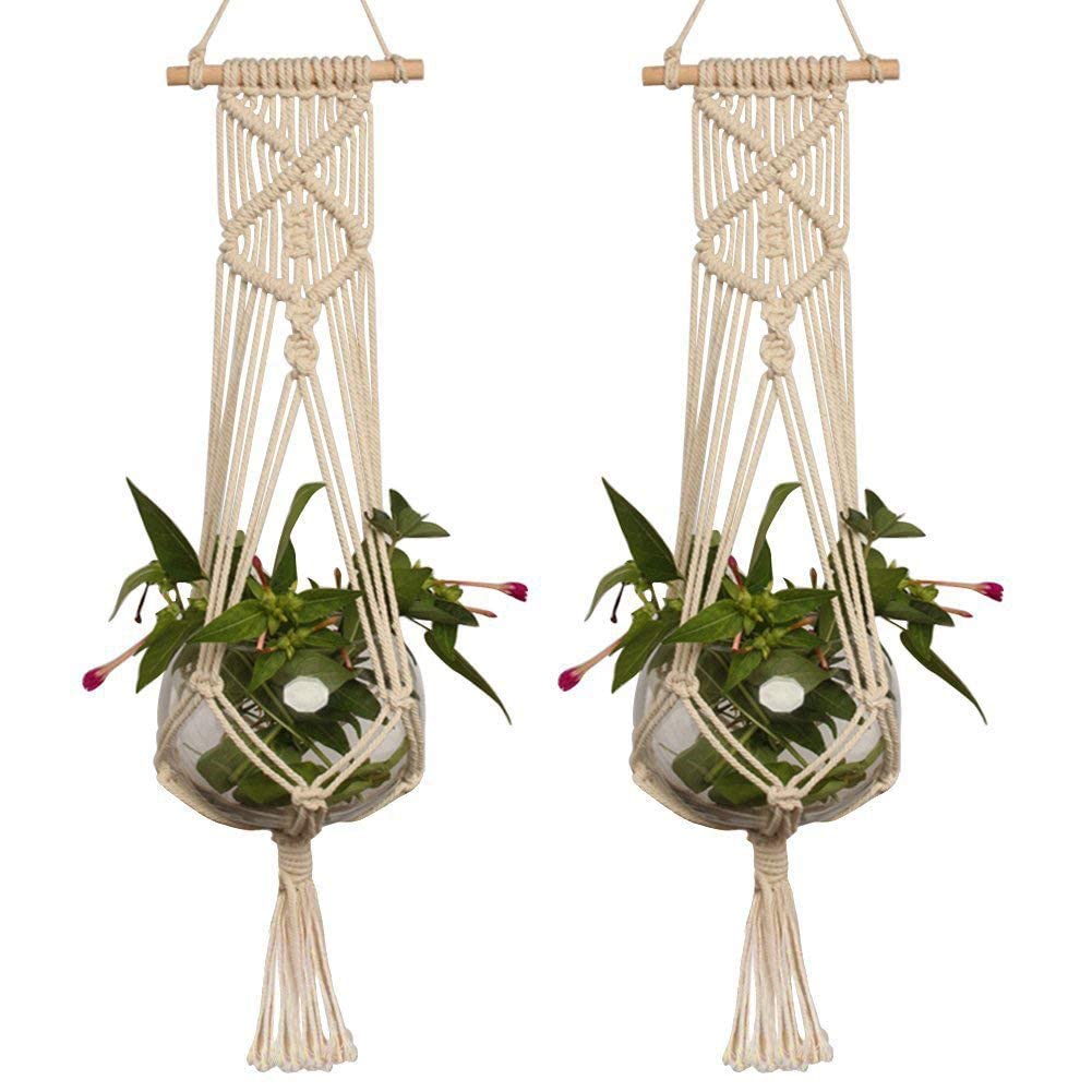Indoor hanging flowerpots, hand woven flowerpots, plant hanging baskets, cotton rope flowerpots, plant shelves used for courtyards, windows, gardens, porches, corridors, etc. (105cm, 2 pieces)