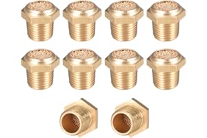 uxcell Brass Exhaust Muffler, G1/8 Male Thread 15/32" Hex Sintered Air Pneumatic Bronze Muffler with Brass Body Flat 10pcs