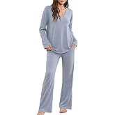 HEARTNICE Women's Ultra Soft V-Neck Long Sleeve Pajama Set - Lightweight & Stretchy PJs for Cozy Nights