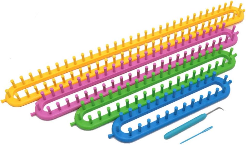 Long Knitting Loom Set with Hook Needle Kit for Yarn Cord Knitter 4 Looms