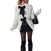 Chvity Women's Y2K Back Tie Knot Crew Neck Long Sleeve Knit Sweater Bow Open Back Pullover Trendy Casual Fall Sweater