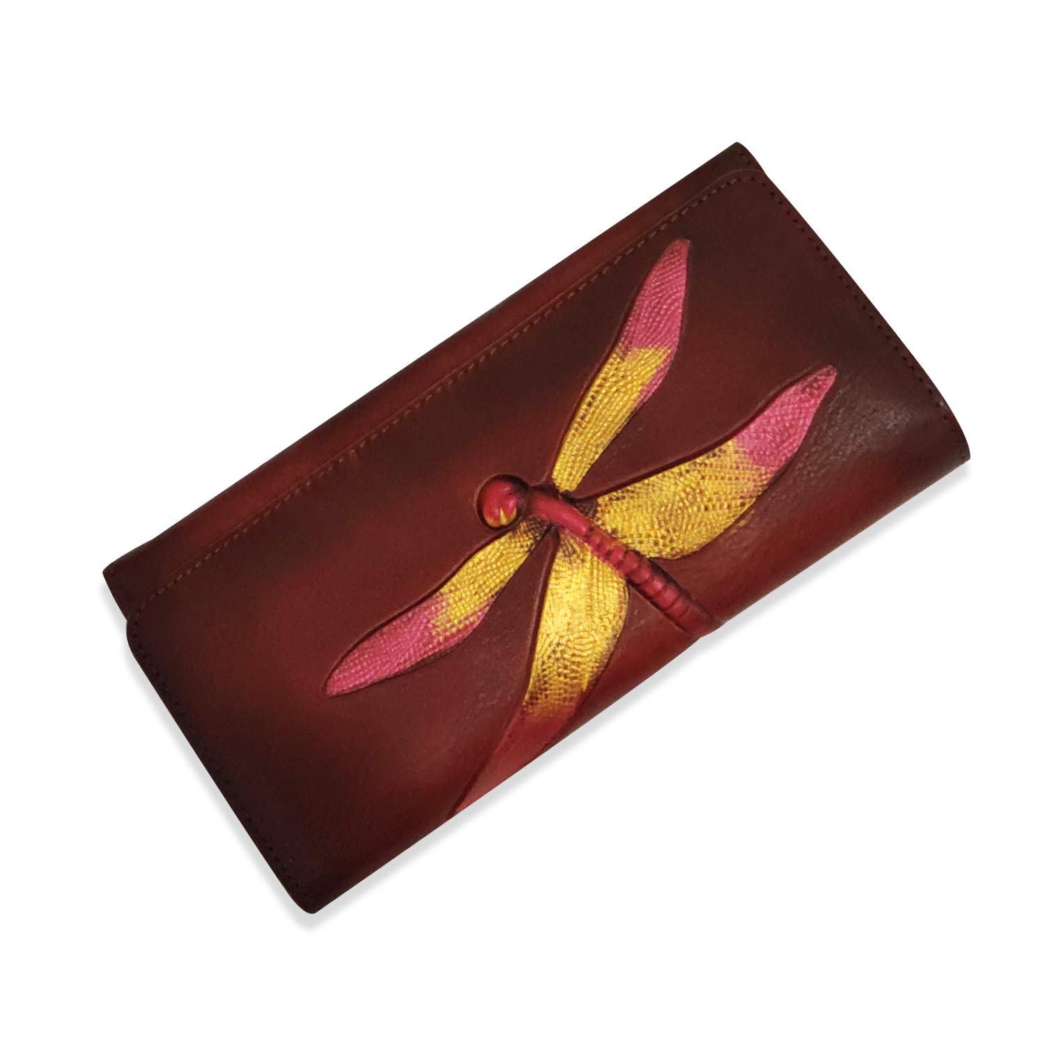 FANDARE Women's Wallet Purse Leather Clutches Evening Handbags Card Cases Holders & Money Organizers Lady Dragonfly Wallet for Party,Travel,Walking, Shopping Brown