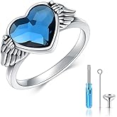 Urn Ring for Ashes 925 Sterling Silver Hold You in My Heart Angel Wings with Blue Crystal Heart Cremation Memorial Keepsake Jewelry Size 6-10