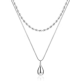 Aliyoham Layered Teardrop Necklace, Sterling Silver Adjustable Waterproof Necklaces for Women, Dainty Layering Jewelry Gifte