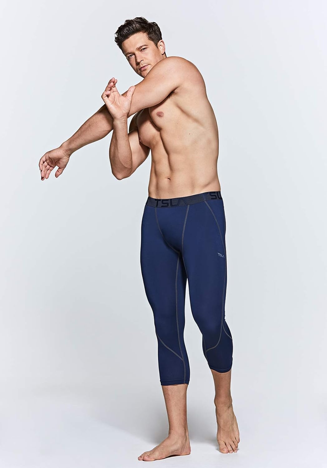 TSLA 1 or 2 Pack Mens 3/4 Compression Pants Cool Dry Capri Athletic