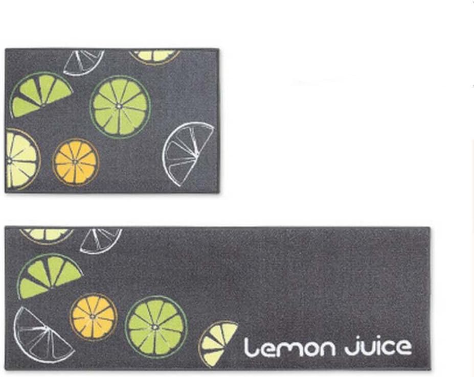 2pcs/set Non Slip Kitchen Floor Mat Durable Entrance Doormats Absorbent Carpets for Bedrooms Bath Rugs and Mats Set (15"x47"+ 15"x23" Inch) (Lemon-grey)
