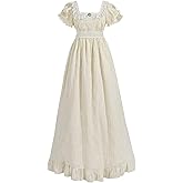 LTAKK Regency Dress Women Regency Costume Empire Waist Tea Party Victorian Gown with Pearl Brooch
