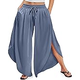 TARSE Womens Linen Wide Leg Split Skirt Pants Boho Loose Palazzo with Elastic Waist Drawstring 2025 Beach Vacation Pants