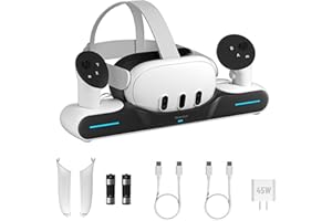 Maecker Fast Charging Station for Meta Quest 3 Charging Dock Drop-in Charging Headset Controllers Stand with 2 Rechargeable Batteries for Quest 3 Accessories - S3