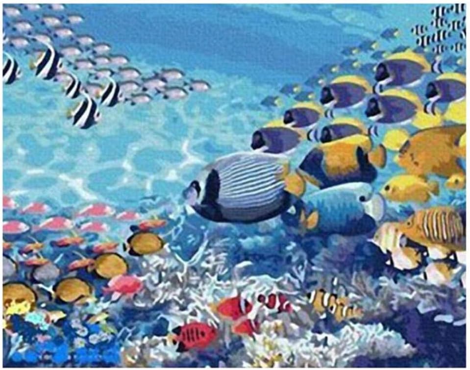 YKHAHA Paint By Number Kit Sea Animal Fish Paint By Numbers For Adults And Kids Art Home Decoration – 16 X 20 Inch (Frameless)