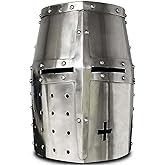 AnNafi® Medieval Templar Crusader Knight Armor Helmet | Greek Roman Spartan Armour | Silver Antique Helm A+ | Wearable for Adult Medieval Costumes Armour For SCA LARP Reenactment Cosplay Men Helm