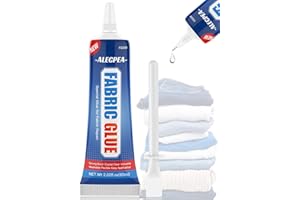 ALECPEA 60ML Fabric Glue, Strong Fabric and Leather Adhesive, Waterproof Fabric Glue Permanent Clear Washable for All Fabrics, No Sew Solution, Washer/Dryer Safe