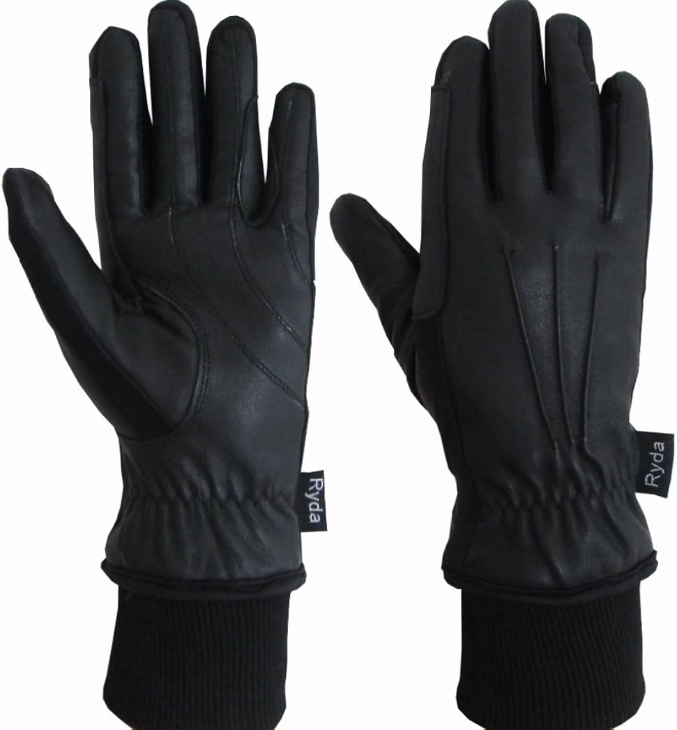 Ryda Ladies Premium Leather Horse Riding Gloves Fully Lined Black or
