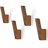 VIS'V Walnut Wall Hooks, Wall Mount Wooden Coat Hooks for Entryway Cubicle, Brown, 4 Pcs