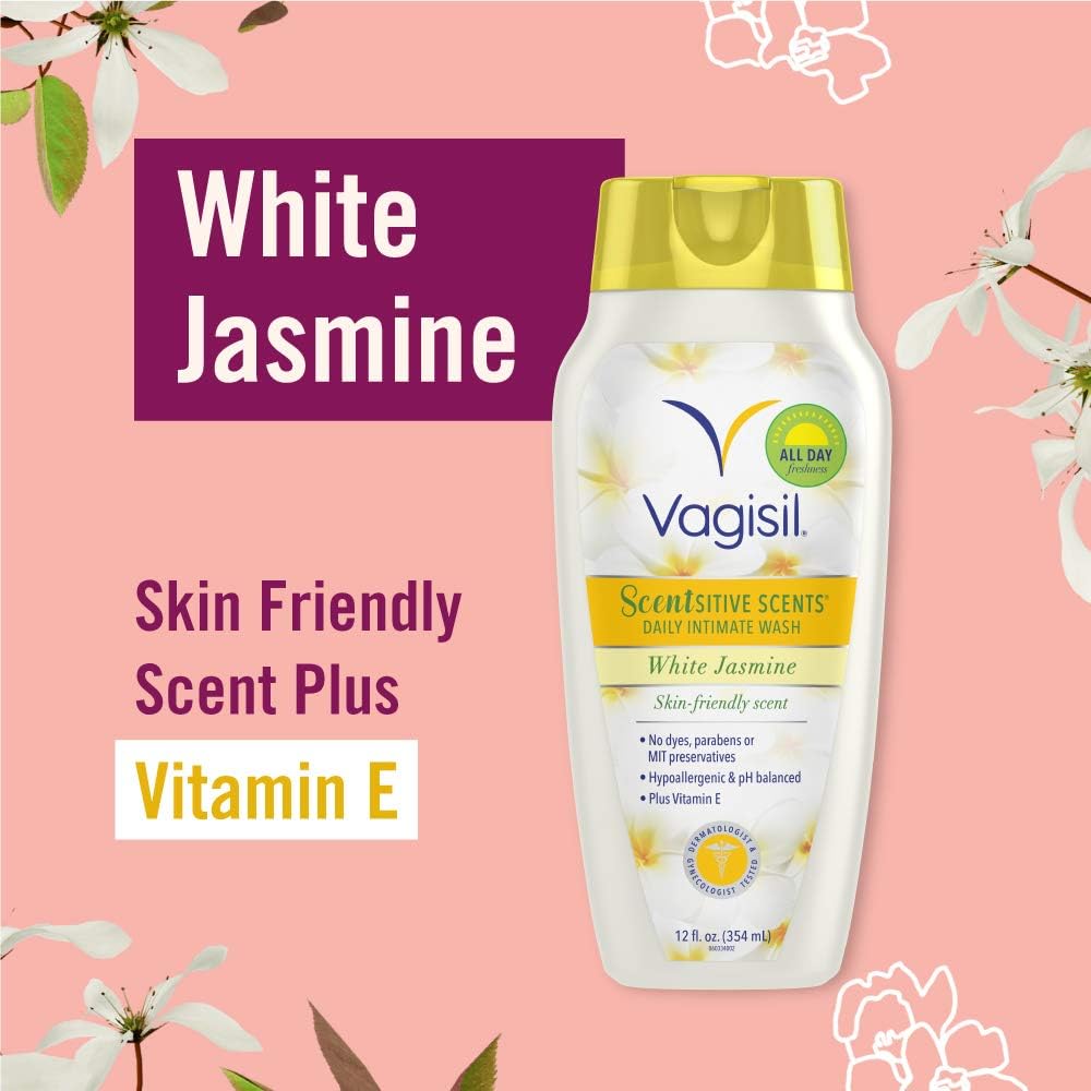 Vagisil Scentsitive Scents Daily Intimate Feminine Wash for Women, Gynecologist Tested, White Jasmine, 12 Fluid Ounce: Health & Personal Care