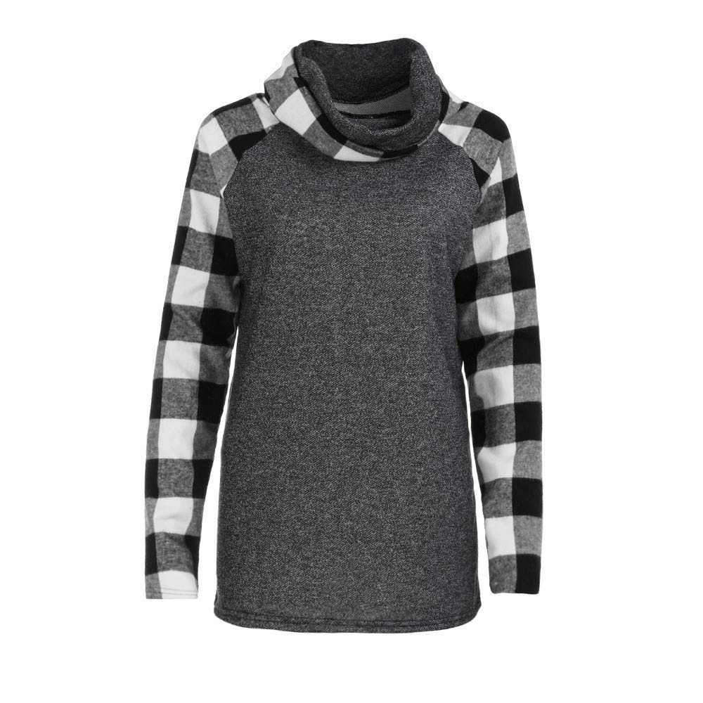 Women\'s Cowl Neck Plaid Sweatshirts Long Sleeve Casual Raglan Shirt Pullover White