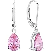 YL 925 Sterling Silver Teardrop Dangle Drop Earrings for Women 7x10 MM Solitaire Birthstone Leverback Jewelry