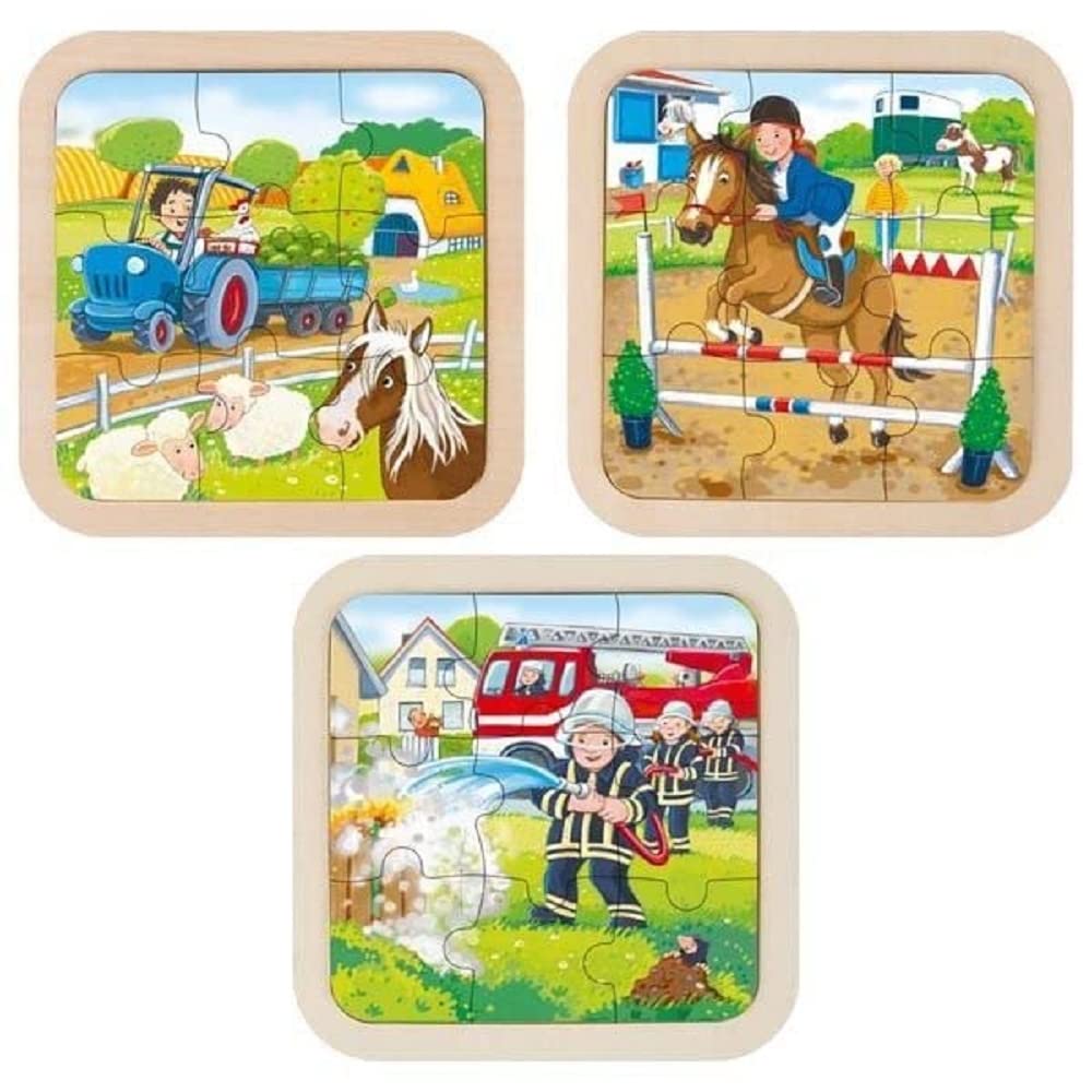 Goki - Lace Farm, Fire Department Wooden Puzzles, Multicolor (57382)