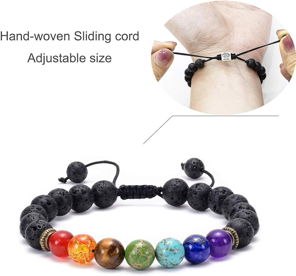 GelConnie Lava Rock Chakra Bracelet 7 Chakra 8mm Natural Stone Healing Bracelet Stress Relief Yoga Beads Anxiety Bracelet Aromatherapy Essential Oil Diffuser Bracelet Bangle: Jewelry
