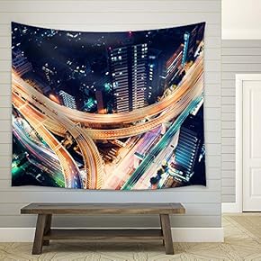 Nightview of City - Fabric Tapestry, Home Decor - 51x60 inches