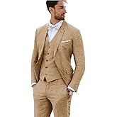 Furuyal Linen Suit 3 Pieces Vintage Retro Wedding Prom Suits Slim Fit Jacket Blazer Groom Tuxedos