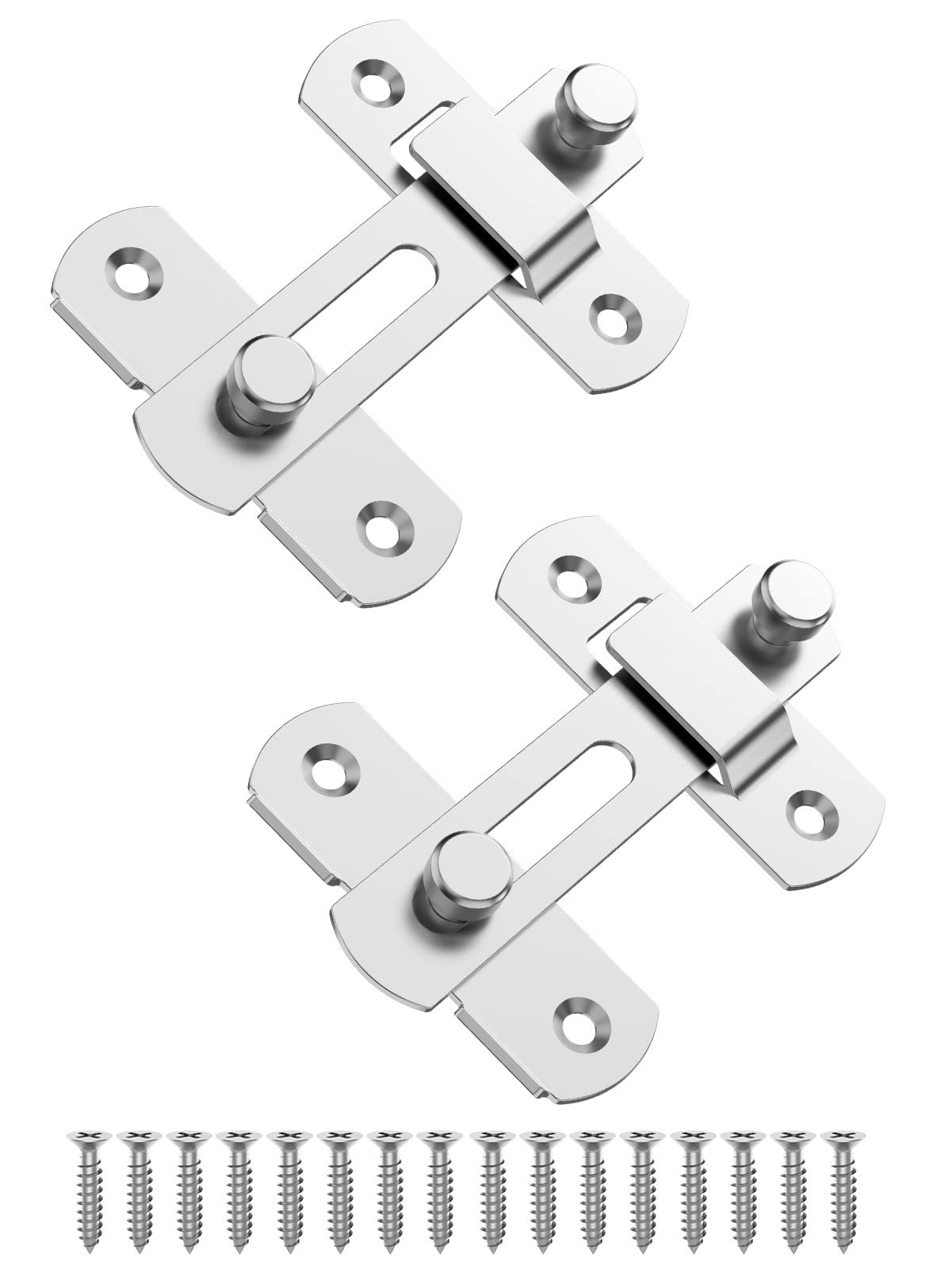 Sliding Barn Door Lock, Stainless Steel Gate Latches Flip Latch Safety Door Bolt Latch Lock for Wine Cabinet, Bathroom, Outdoor, Garage, Garden, Closet Door (Silver, 2 Pack)