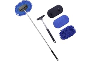 Roczential 3 in 1 Car Windshield Cleaner Tool with Extendable 40" Handle Extra Large Washable Microfiber Pad Squeegee Window 
