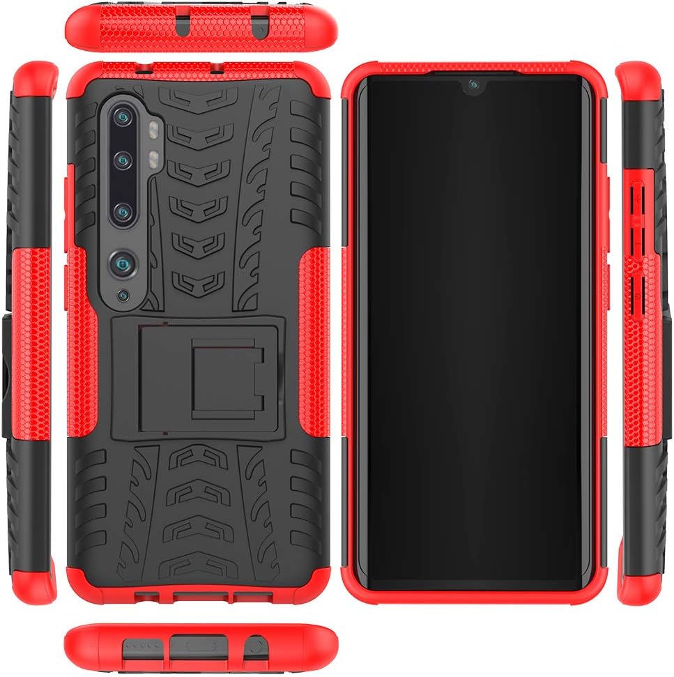 for Xiaomi Mi Note 10 CC9 Pro Shockproof Hard Protective Kickstand Case Cover (Red, for Xiaomi Mi Note 10)