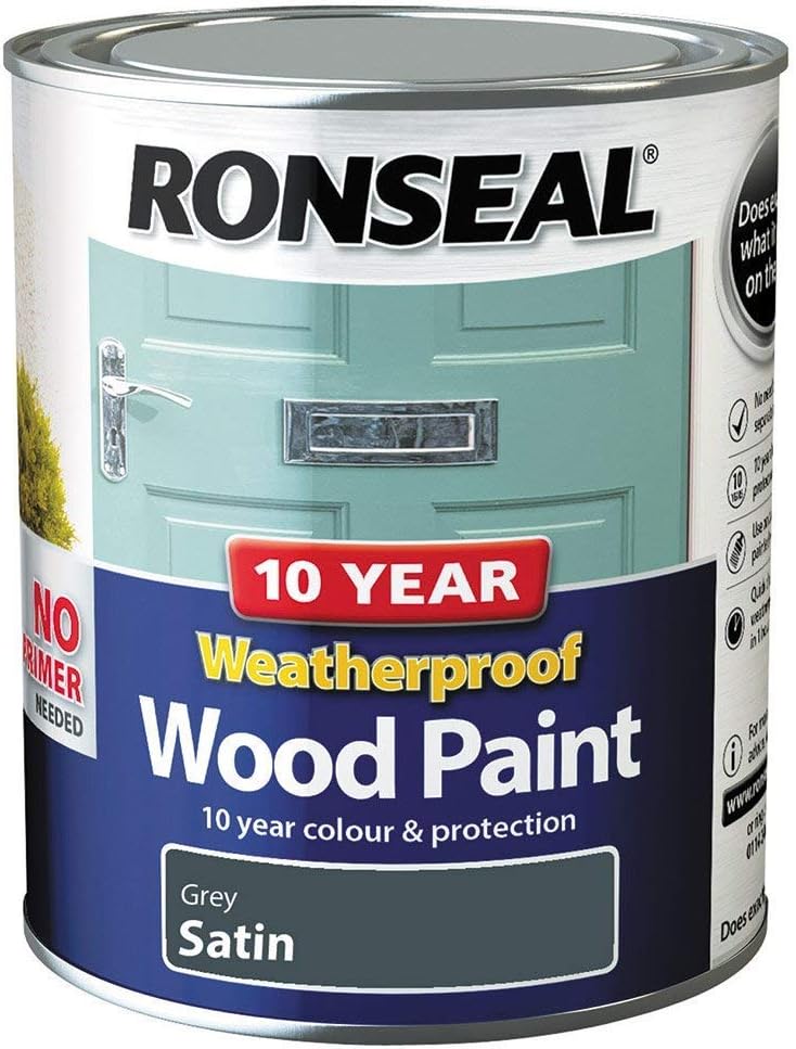 RONSEAL 10 Year Weatherproof 2-in-1 Wood Paint Grey Satin 750ml, 750 ml (Pack of 1)