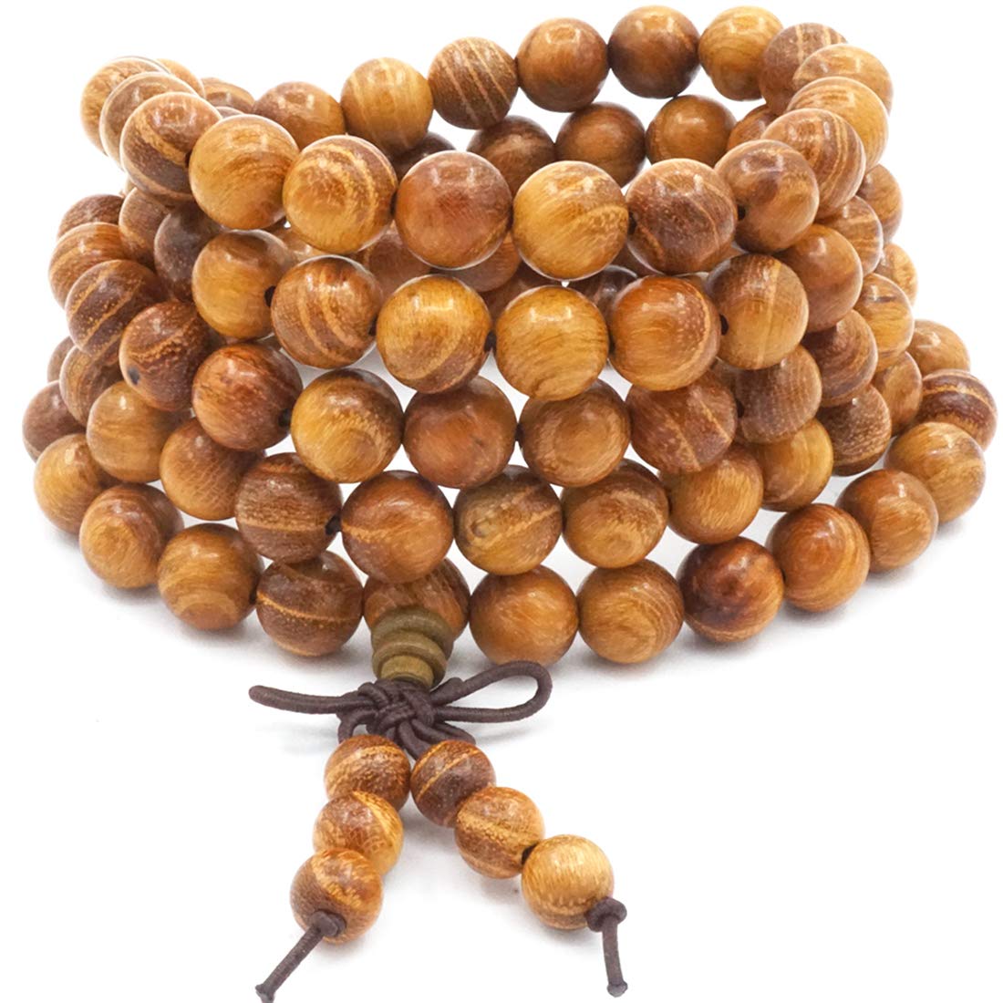 Thajaling 8MM 108 Prayer Beads Mala Bracelet, Natural Gold Wood Tibetan Buddhist Buddha Meditation Necklace mala bracelet