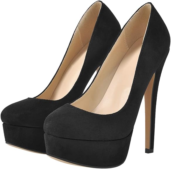 Amazon.com | MissHeel Platform Heels for Women Round Toe Stiletto High Heeled Court Shoes Velvet 