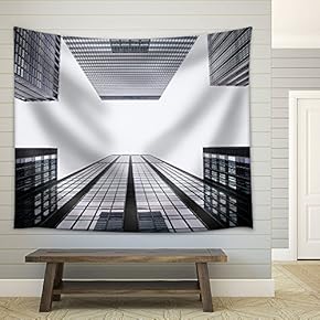Skyscraper Looking Up at Sky - Fabric Wall Tapestry Home Decor - 51x60 inches