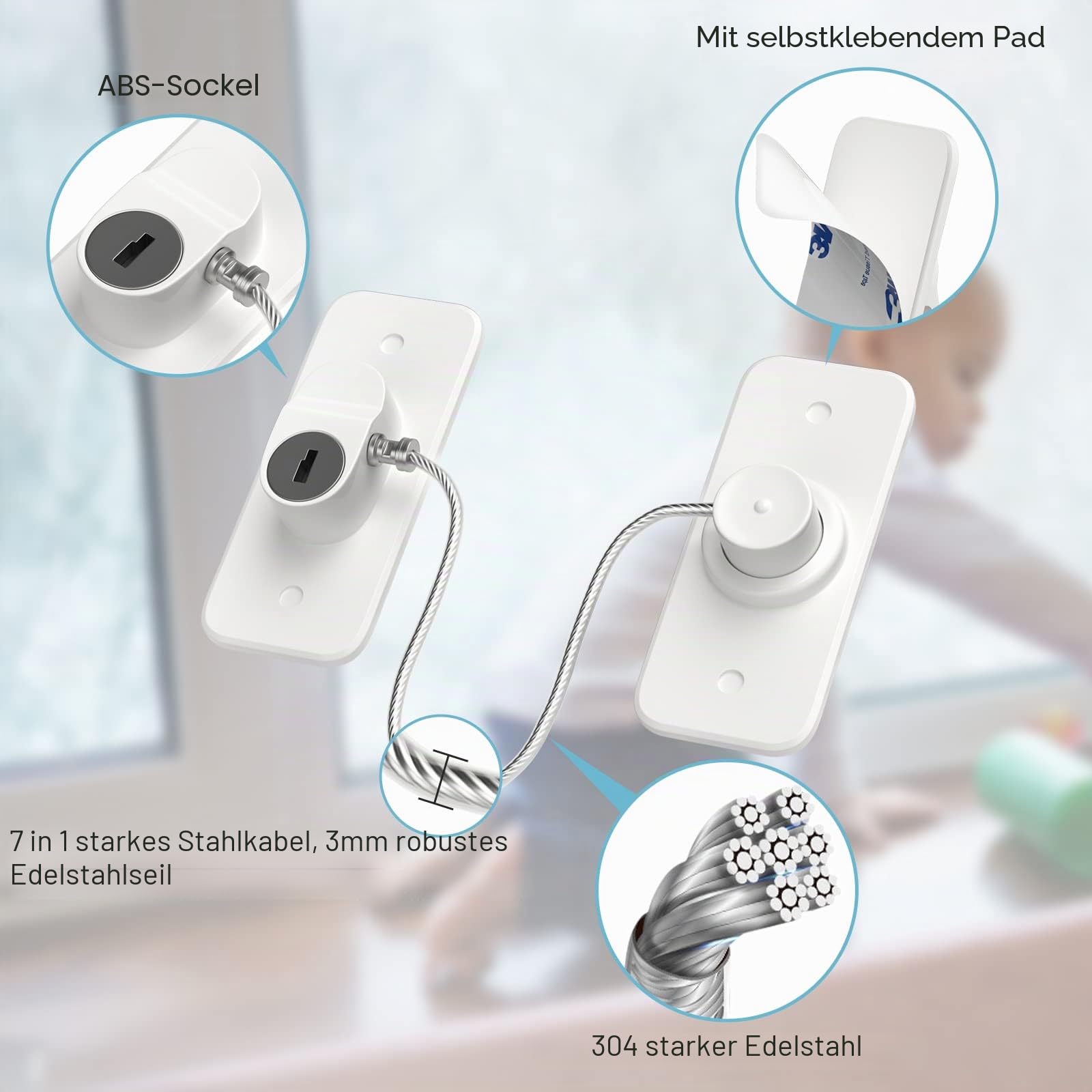 AOSITE Fenstersicherung Kinder Ohne Bohren für Fensterschutz Kühlschrank Schranktüren 2 Stück Fensterschloss nur Kippen Fensterschutz Kinder Selbstklebend oder Schrauben Safety Lock Pet Childproof 5