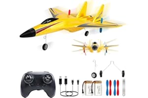 FREMEGO SU-27 RC Airplane,2.4GHz 2 Channel Remote Control Plane with Gyro Night Lights and 2 Batteries, Easy to Fly for Adults, Beginners and Kids Yellow Toy