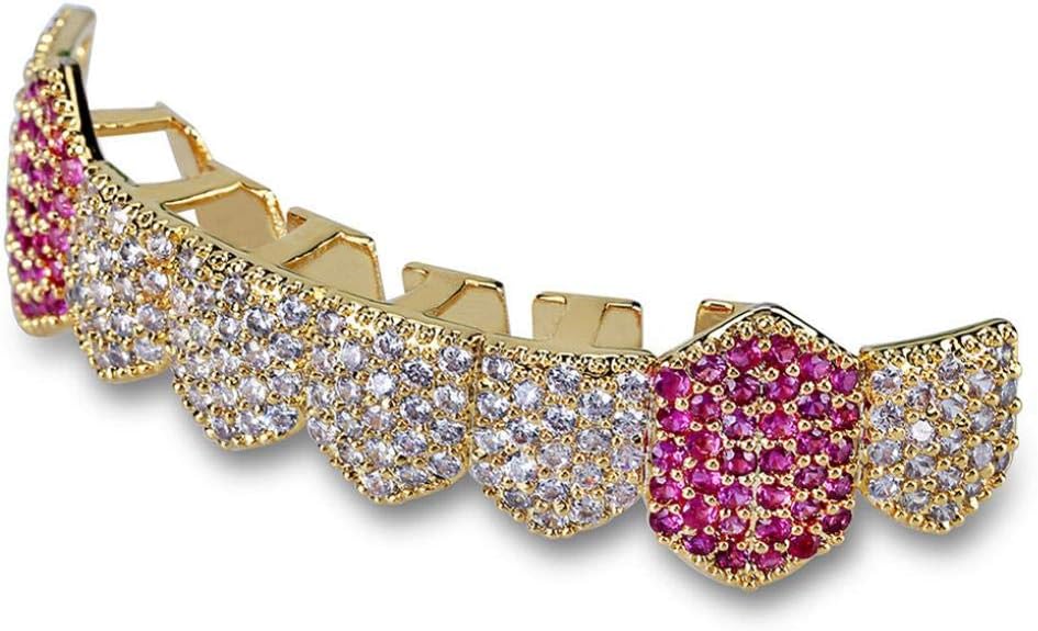YJYdada Hip Hop Grills Gold Silver Color Iced Out Micro Pave Full Teeth Bottom Charm Jew (B)