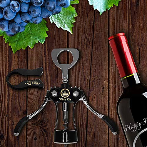 Wine Ziz Large Black Wing Corkscrew Bottle Opener with Foil Cutter