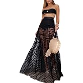 iticat Women&rsquo;s Mesh Cover Up Skirt Long Beach Sheer Polka Dot Maxi Dress | Summer Holiday Vacation High Waist See Through Transparent Sexy Tulle Tiered Pleated A Line Print Mesh Outfit Swim Beachwear