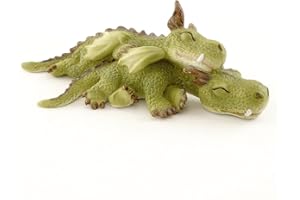 Top Collection Miniature Fairy Garden and Terrarium Mini Dragons Cuddling Figurine, Green