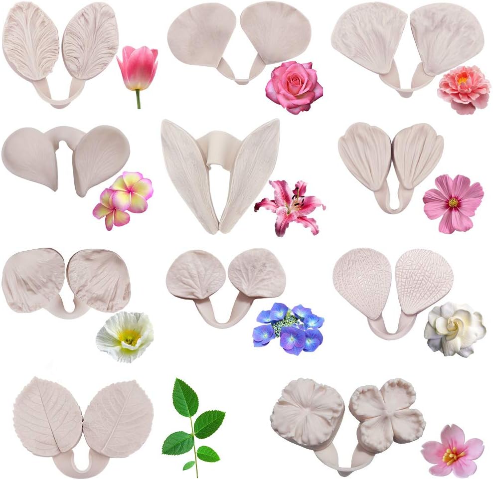 Amazon Com 11set Gumpaste Flower Silicone Mold Kit Sugar Paste Veining Mold Gum Paste Flower Tools Fondant Flower Silicone Mold For Wedding Flower Cake Decorating Chocolate Sugar Soap Polymer Clay Kitchen Dining