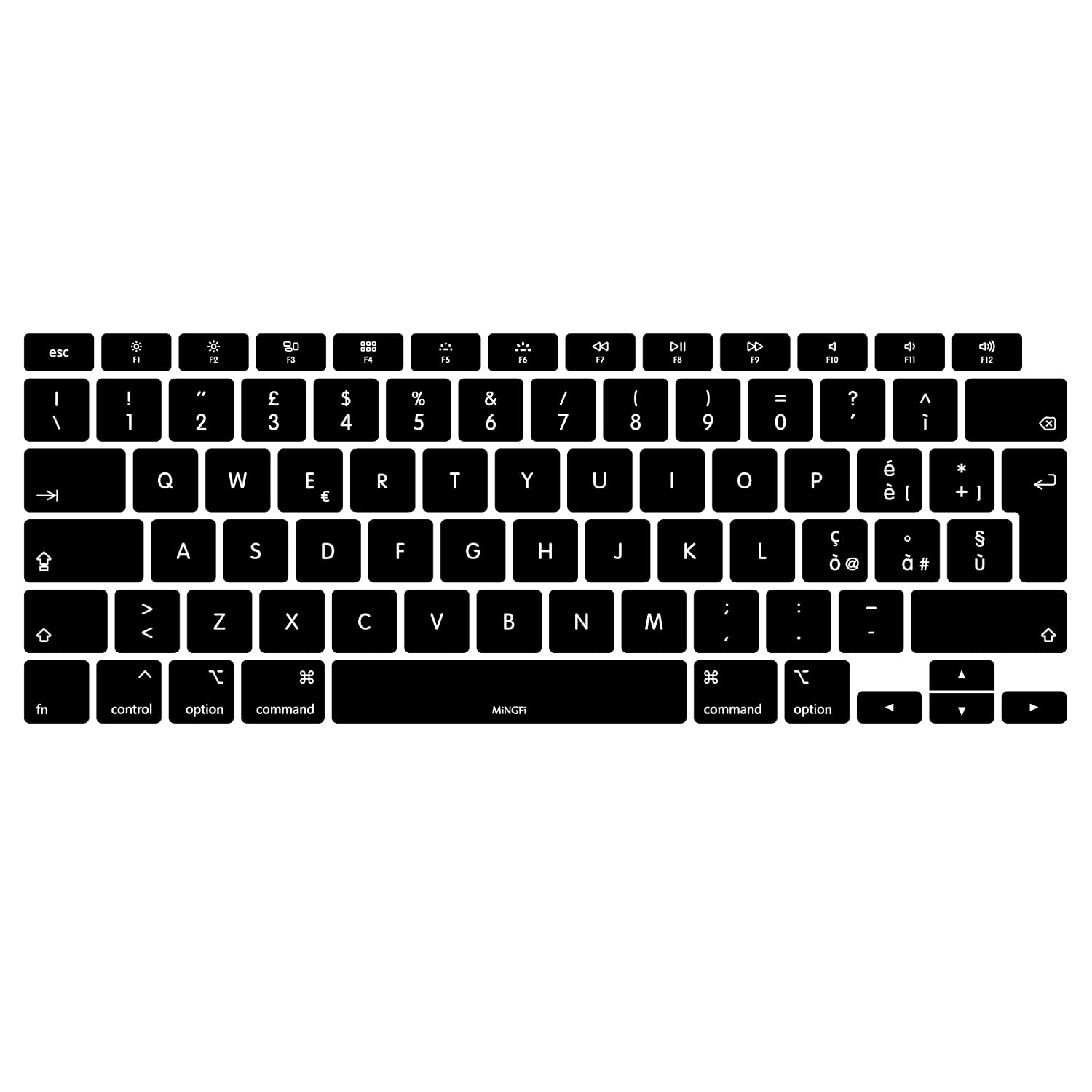 MiNGFi Silicone Italian Keyboard Cover for MacBook Air 13" A2179 (2020), A2337 (M1, 2020–2022) EU/ISO Layout - Black