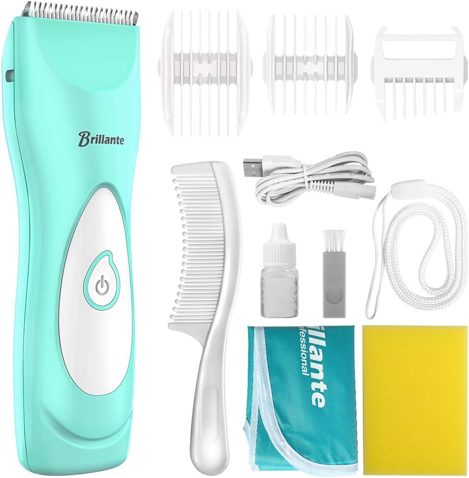 Baby Hair Clipper-Silent Haircut Kits,Electric Cordless Hair Trimmer with 3 Guide Combs, Ultra Quiet & Safe, Professional, Rechargeable Waterproof Hair Cut Haircutting for Infants Kids Toddle (Green)