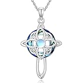 AOBOCO Witches Knot Necklace for Women 925 Sterling Silver Crystal Celtic Knot Cross Pendant with Moonstone Birthday Mothers Day Jewelry Gifts for Women Wife Mom Grandma