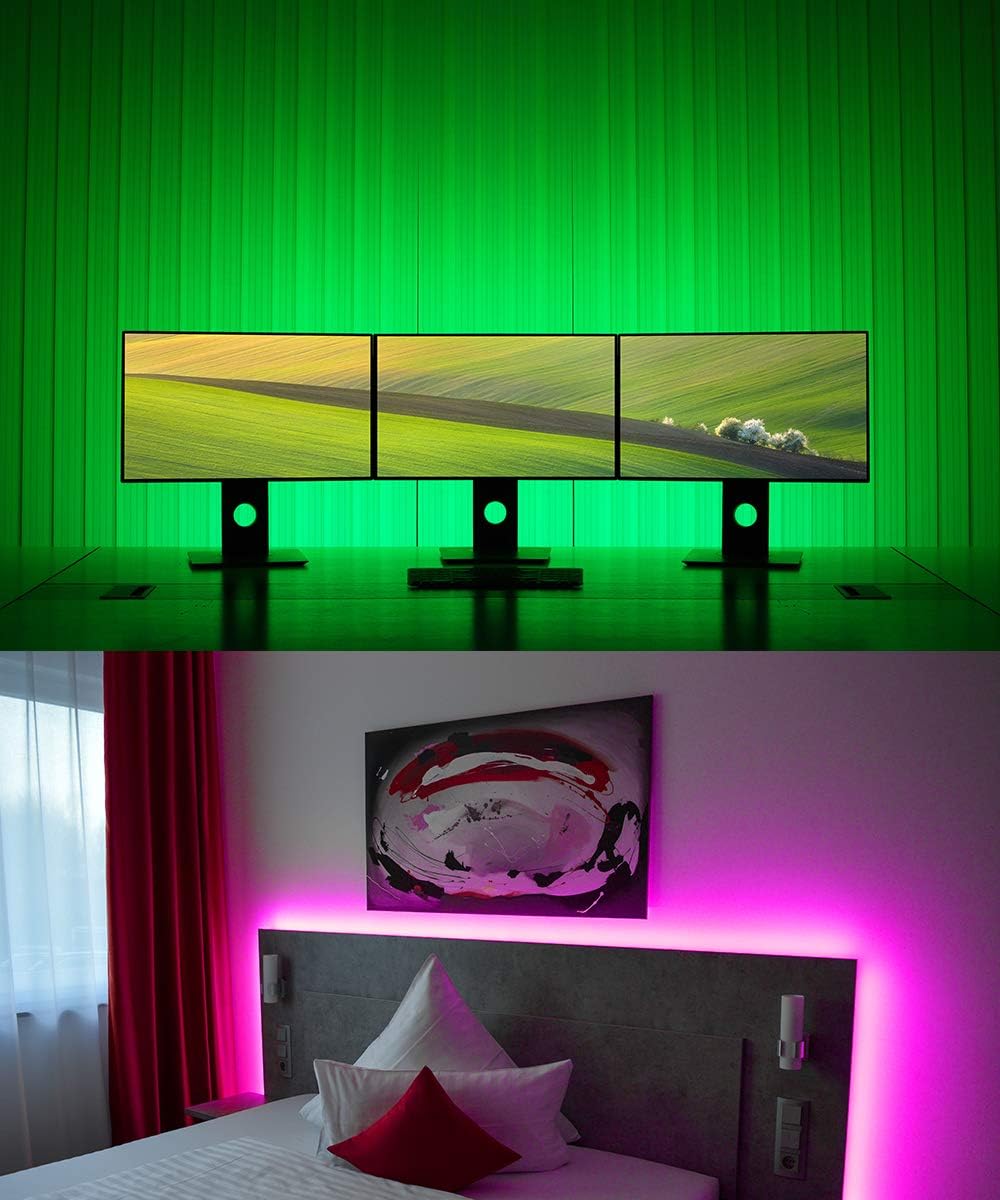 MINGER LED Strip Lights, 16.4ft RGB LED Light Strip 5050 LED Tape Lights, Color Changing LED Strip Lights with Remote for Home Lighting Kitchen Bed Flexible Strip Lights for Bar Home Decoration: Home Improvement