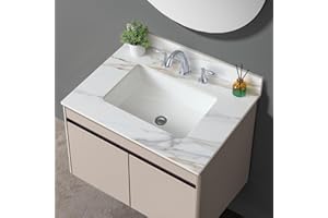 LEGENDSTONE 31" Bathroom Vanity Top with Ceramic Undermount Sink & Backsplash,Calacatta Gold Sintered Stone Counter Top, 3 Holes Vanity Sink Top