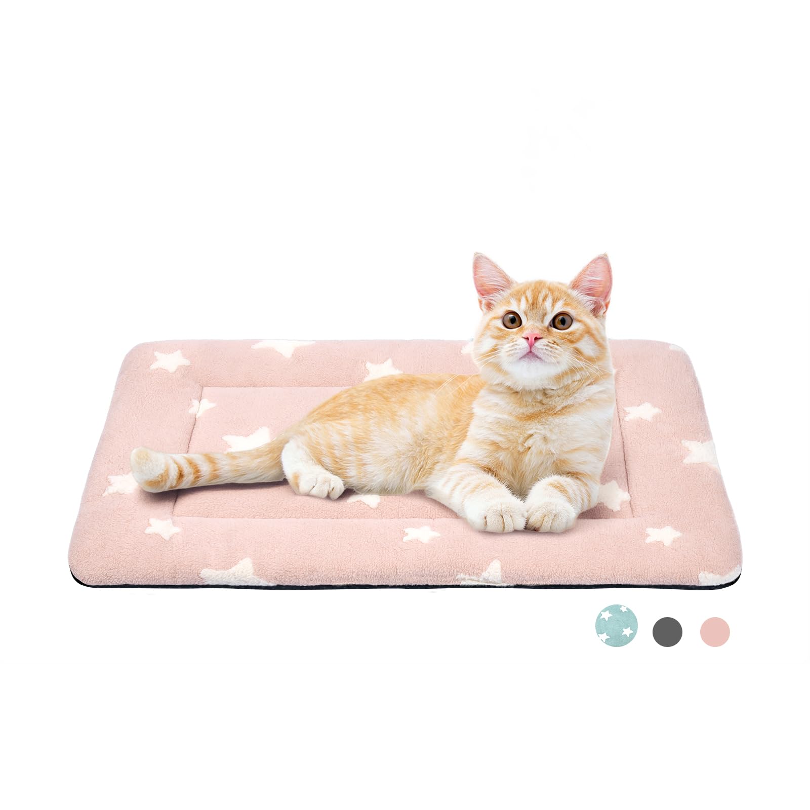 MORA PETS Cat Bed Mattress Small Flat Dog Crate Mat 56 x 33cm Washable Pet Bedding Soft Puppy Cushion Anti-slip Kitten Bed Puppy Pillow Pad with Star Pattern Pink