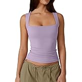 QINSEN Women's Square Neck Sleeveless Double-Layer Tank Tops Basic Tight T Shirts