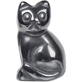Justinstones Carved Natural Hematite Cat Guardian Statue Home Decor Reiki Chakra Healing Crystal Desk Gemstone Decoration Sto