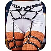 Maeaccx Leather Leg Garter Belt, Black Thigh Harness, Fashion Goth Rave Accessories